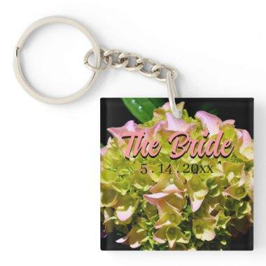 Green yellow pink Hydrangea, for the Bride Keychain