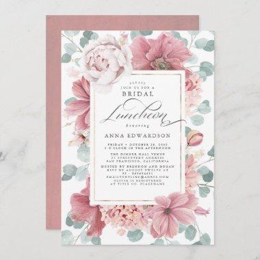 Greenery and Dusty Rose Floral Bridal Luncheon Invitations