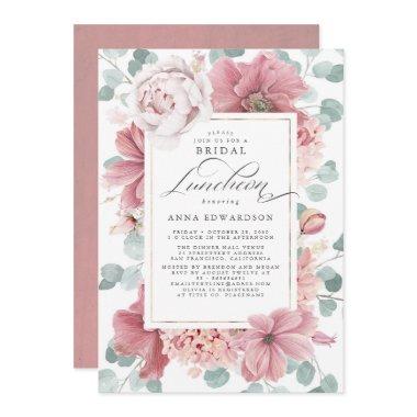 Greenery and Dusty Rose Floral Bridal Luncheon Invitations