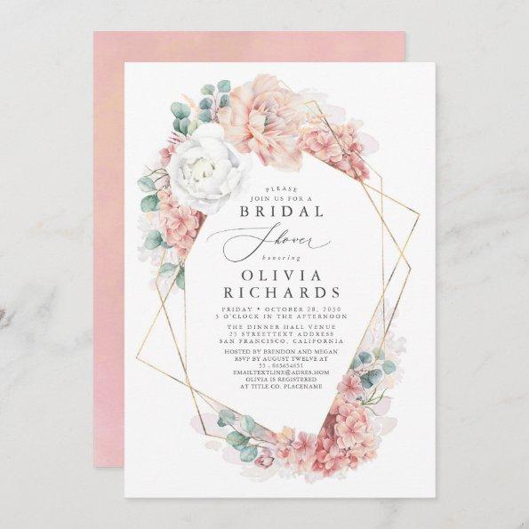 Greenery and Dusty Rose Floral Bridal Shower Invitations
