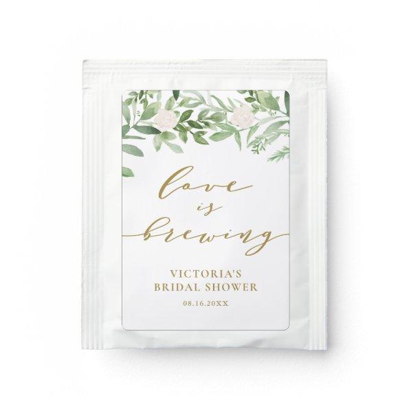 Greenery and Flowers Love is Brewing Bridal Shower Tea Bag Drink Mix