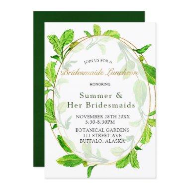 Greenery and Gold Foil Frame Bridesmaids Luncheon Invitations