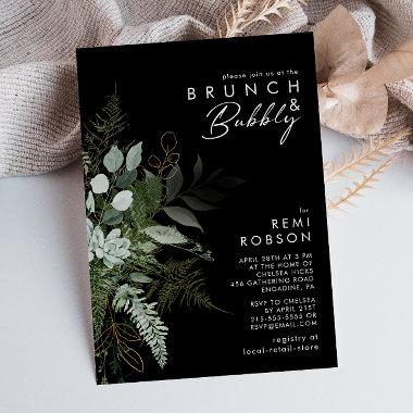 Greenery and Gold Leaf | Black Brunch and Bubbly Invitations
