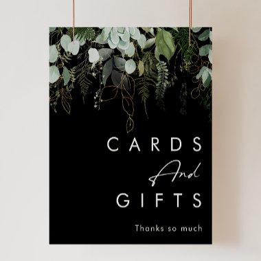 Greenery and Gold Leaf | Black  and Gifts Poster