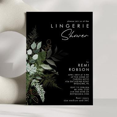 Greenery and Gold Leaf Black | Lingerie Shower Invitations