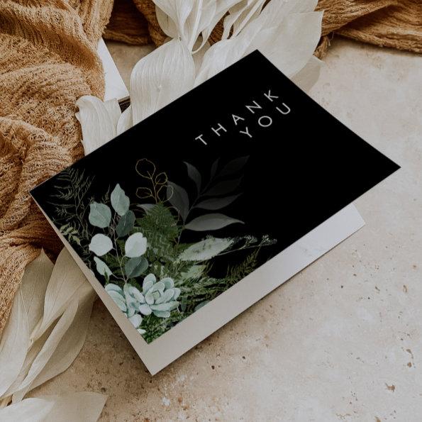Greenery and Gold Leaf | Black Thank You Invitations