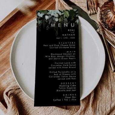 Greenery and Gold Leaf | Black Wedding Dinner Menu
