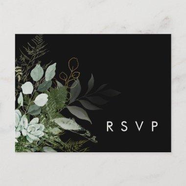 Greenery and Gold Leaf | Black Wedding RSVP PostInvitations