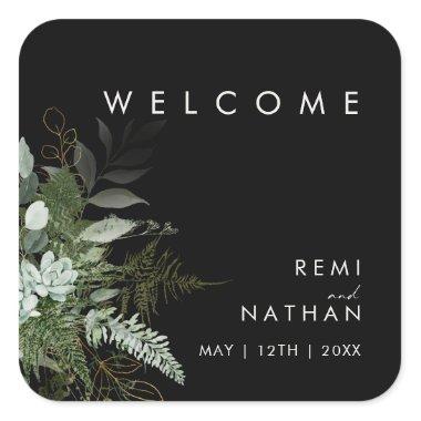 Greenery and Gold Leaf | Black Welcome Sticker