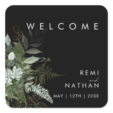 Greenery and Gold Leaf | Black Welcome Sticker