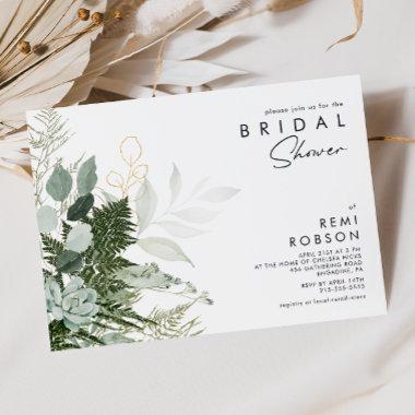 Greenery and Gold Leaf Bridal Shower Invitations