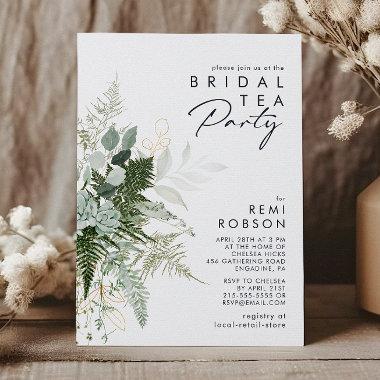 Greenery and Gold Leaf Bridal Tea Party Invitations