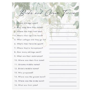 Greenery and Gold Leaf Bride and Groom Trivia Game