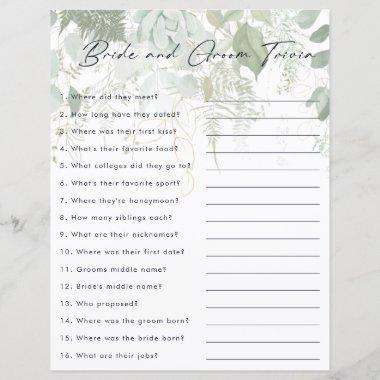 Greenery and Gold Leaf Bride and Groom Trivia Game