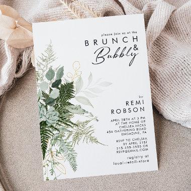 Greenery and Gold Leaf Brunch and Bubbly Invitations