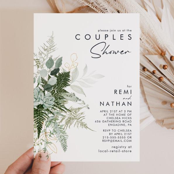 Greenery and Gold Leaf Couples Shower Invitations