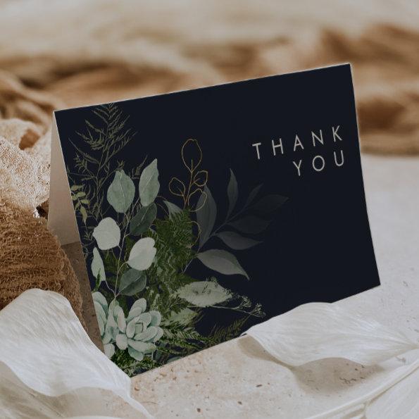 Greenery and Gold Leaf | Dark Navy Thank You Invitations