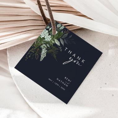 Greenery and Gold Leaf | Dark Navy Thank You Favor Tags