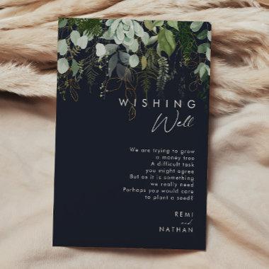 Greenery and Gold Leaf | Dark Navy Wishing Well Enclosure Invitations