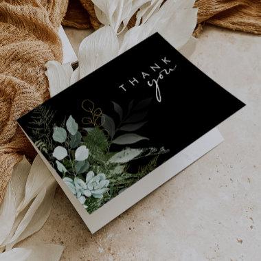 Greenery and Gold Leaf Script | Black Thank You Invitations