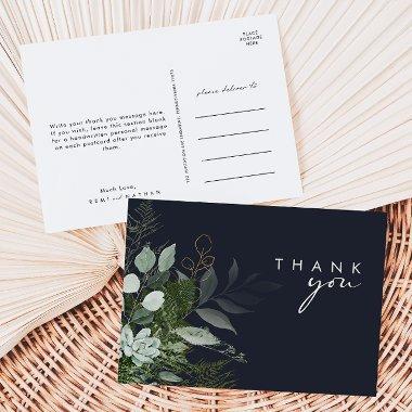 Greenery and Gold Leaf Script Dark Navy Thank You Post