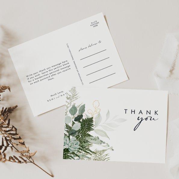 Greenery and Gold Leaf Script Wedding Thank You Post