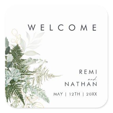 Greenery and Gold Leaf Wedding Welcome Sticker