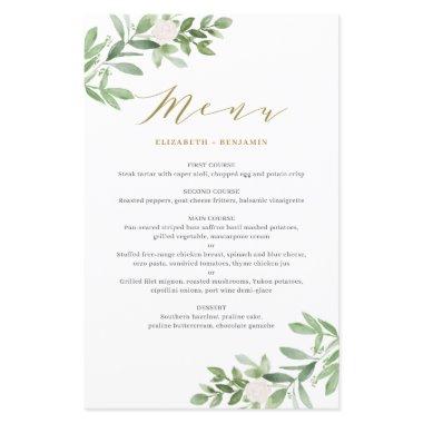Greenery and White Floral Gold Wedding Menu