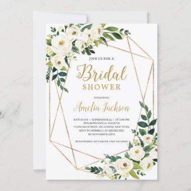 Greenery and white floral rustic bridal shower Invitations