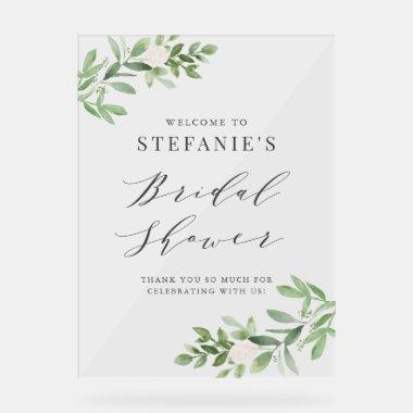Greenery and White Flowers Gray  Acrylic Sign