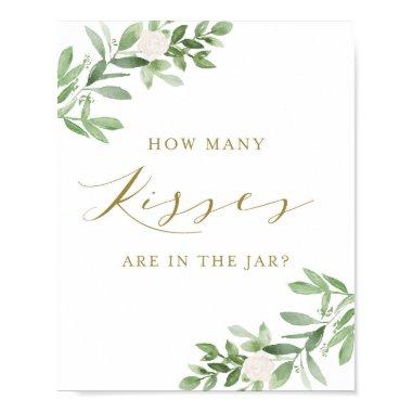 Greenery and White Flowers How Many Kisses Game Poster