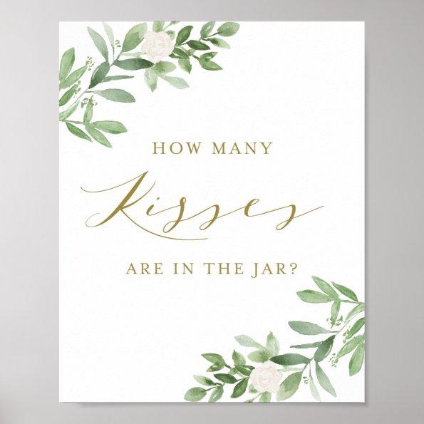 Greenery and White Flowers How Many Kisses Game Poster