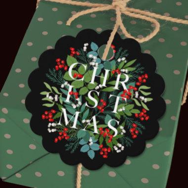 Greenery Berries CHRISTMAS Typography Black Favor Tags