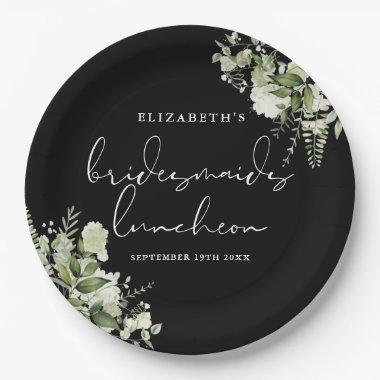 Greenery Black And White Bridesmaids Luncheon Paper Plates