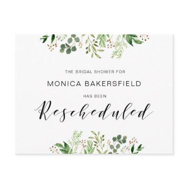 Greenery, Black font, Bridal Shower Reschedule PostInvitations