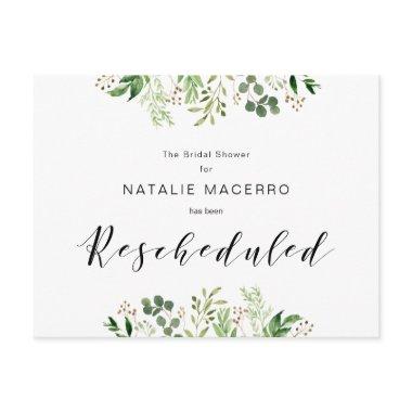 Greenery, Black, Modern Bridal Shower Rescheduled PostInvitations