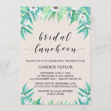 Greenery Botanical Wreath & Flower Bridal Luncheon Invitations