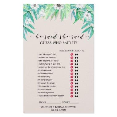 Greenery Botanical Wreath "He Said She Said" Game Flyer