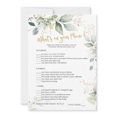 Greenery Bridal Game What's on Your Phone