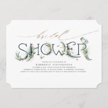 Greenery Bridal Shower Gold Calligraphy Invitations