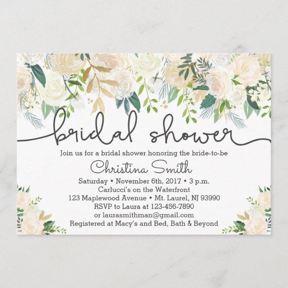 Greenery Bridal Shower Invitations w Ivory Accents