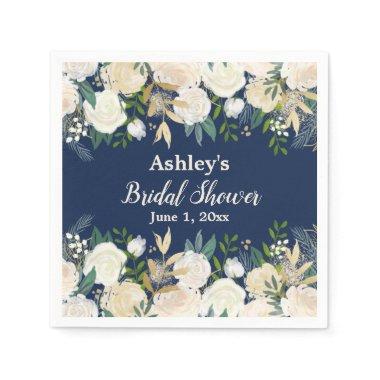 Greenery  Navy Blue Engagement Party Napkins