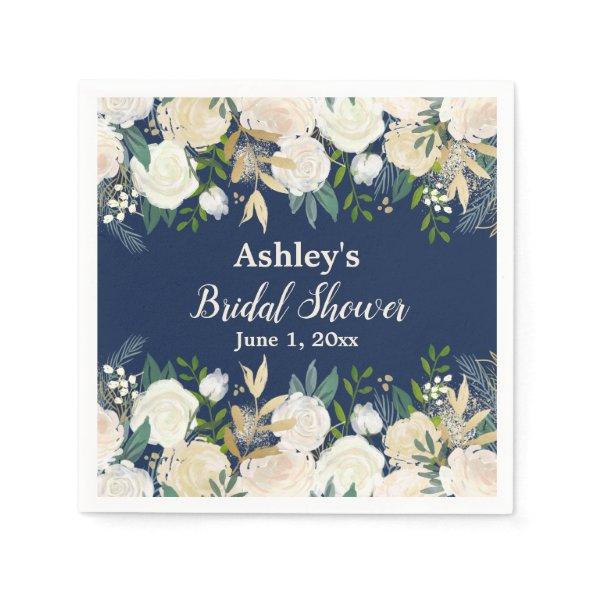 Greenery  Navy Blue Engagement Party Napkins