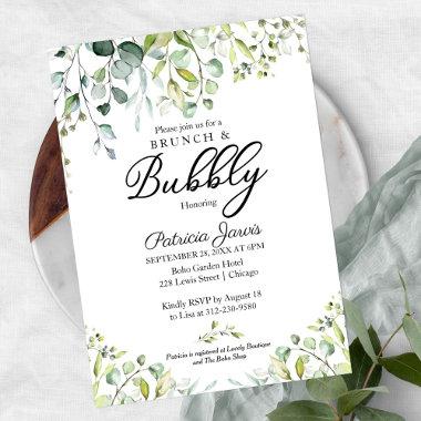 Greenery Brunch And Bubbly Bridal Shower Invitations