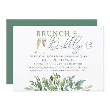 Greenery Brunch and Bubbly Bridal Shower Invitations