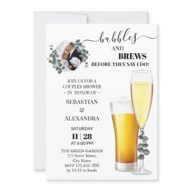 Greenery Bubbles and Brews Couples Shower Invitati