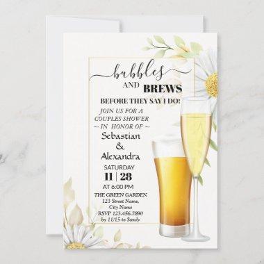 Greenery Bubbles and Brews Couples Shower Invitations