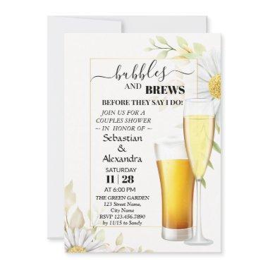 Greenery Bubbles and Brews Couples Shower Invitations