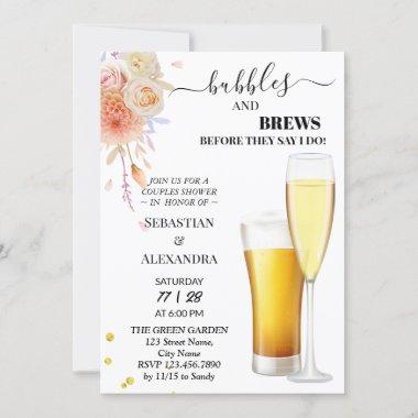 Greenery Bubbles and Brews Couples Shower Invitations