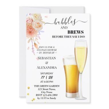 Greenery Bubbles and Brews Couples Shower Invitations